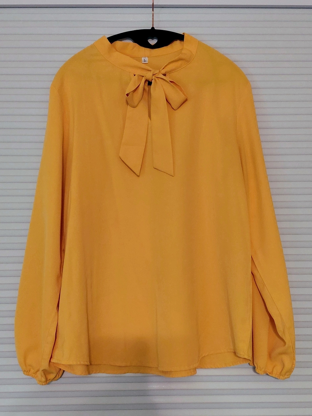 Women's Mustard Bow-Neck Long Sleeve Top